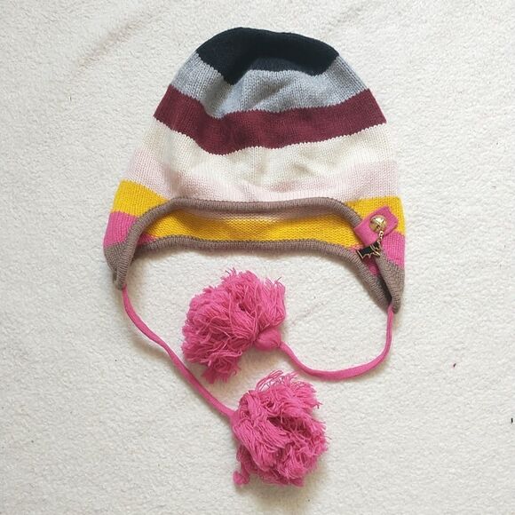 Juicy Couture Accessories - Juicy Couture Beanie Hat Girl Tassel Ear Flaps Knit Striped Wool Blend Dog Charm